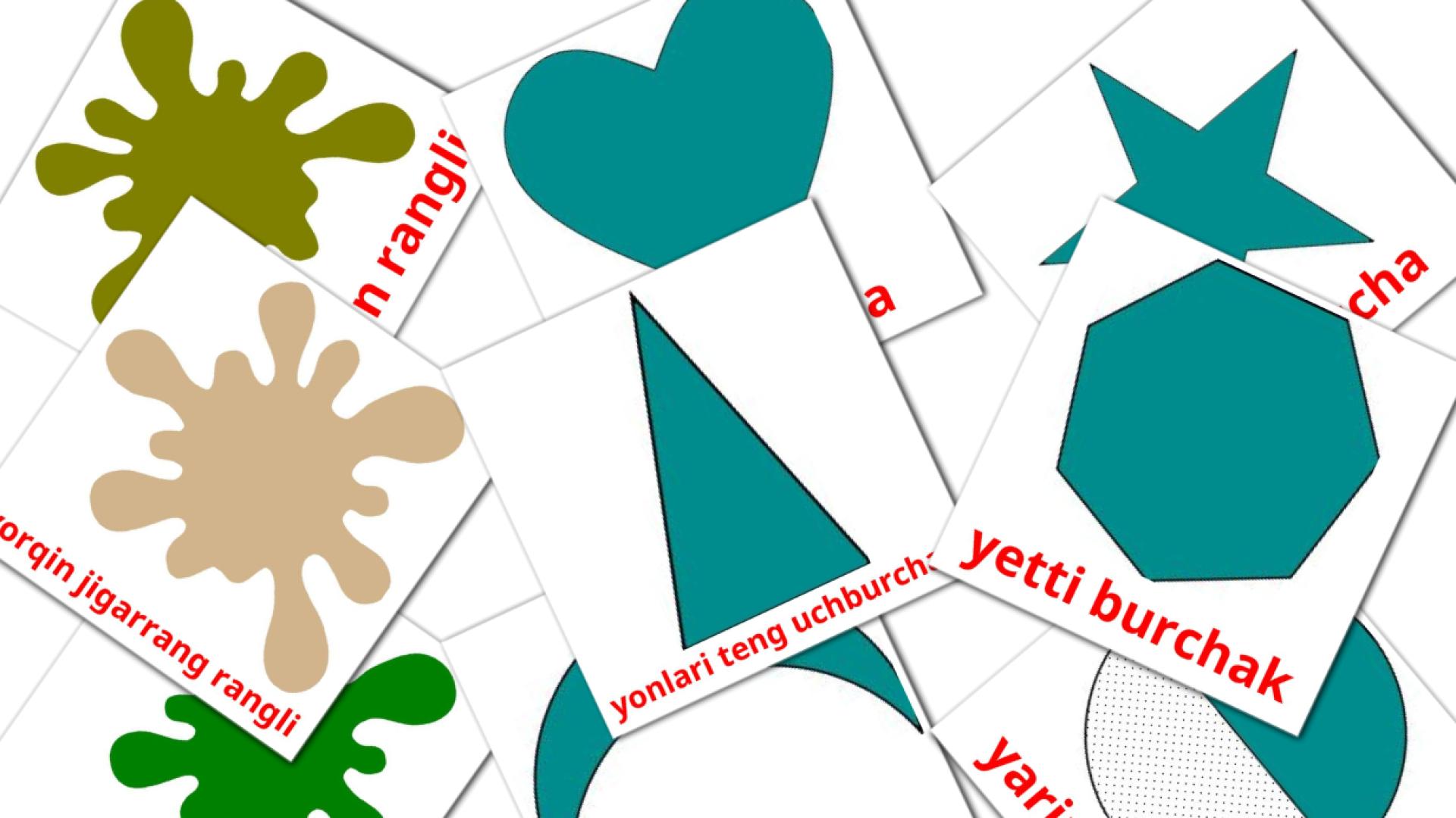 Ranglar Flashcards di vocabolario uzbek