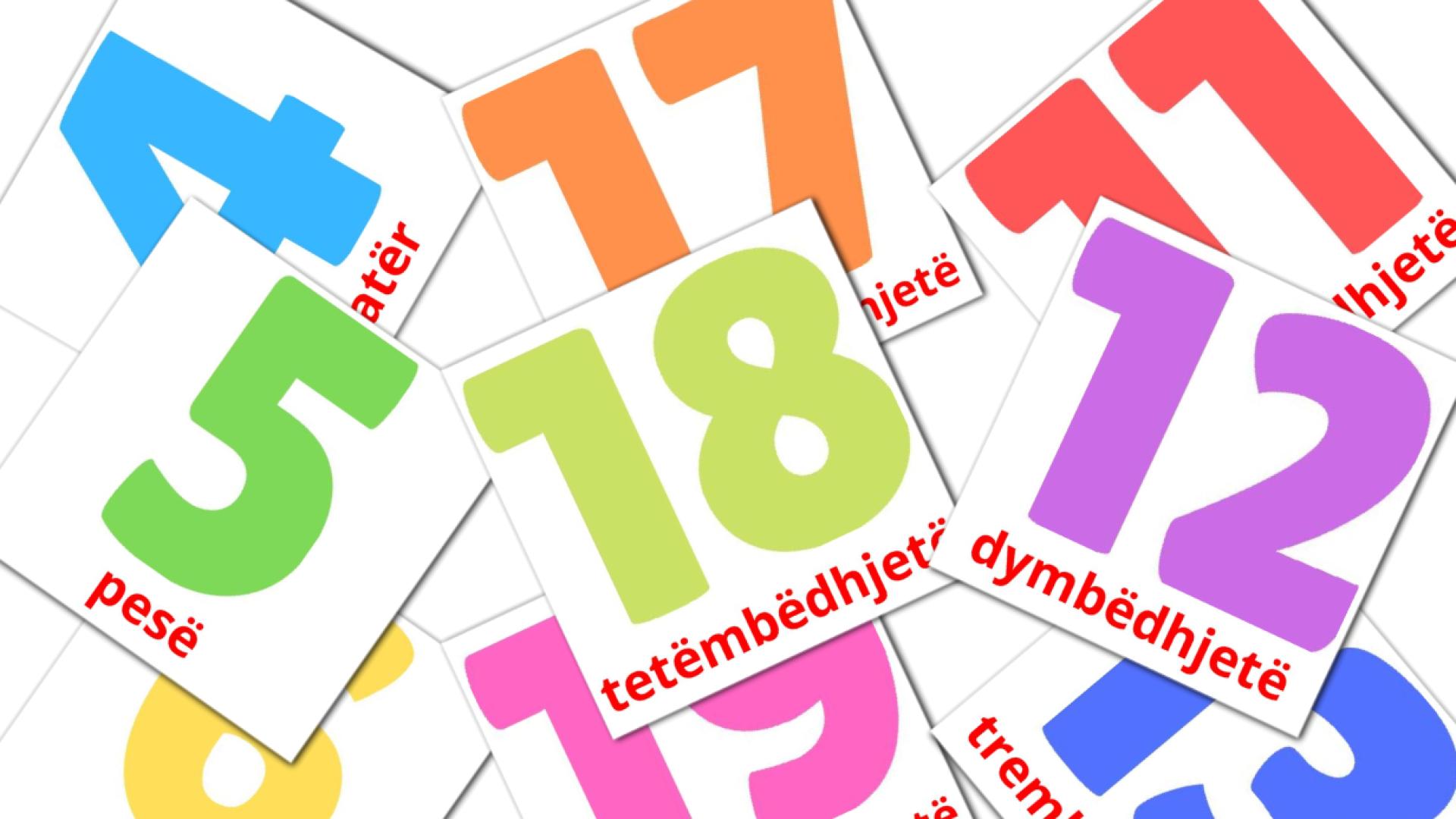 Números (1-20) - Cartões de vocabulário albanês
