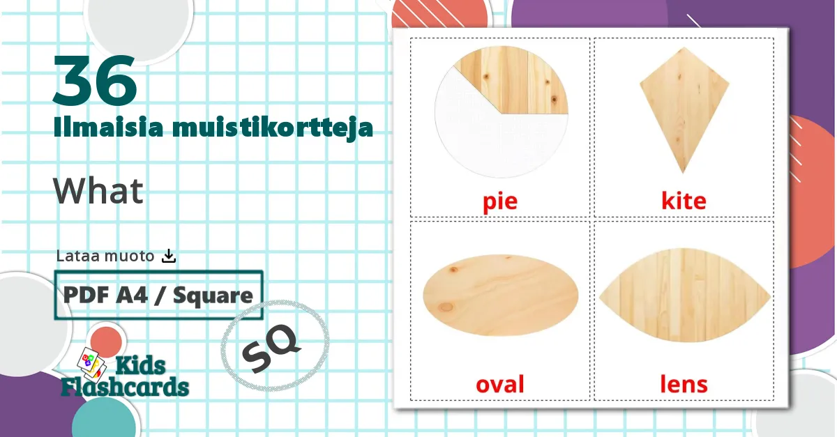 36 2D-muodot lasten kuvakortit