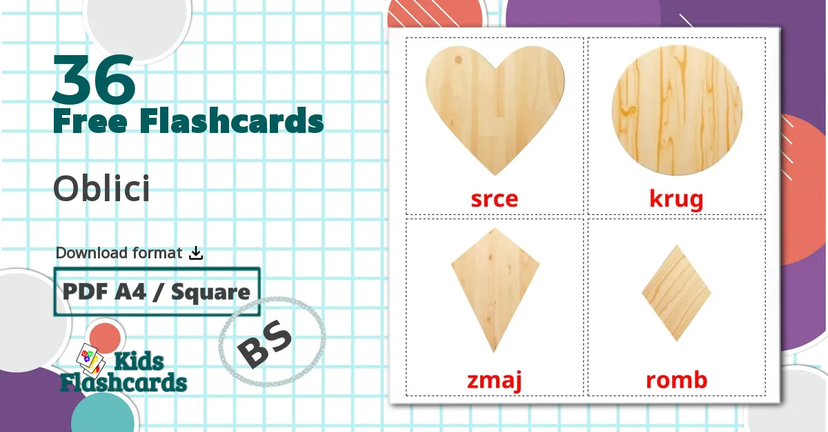 2D Shapes - bosnian vocabulary cards