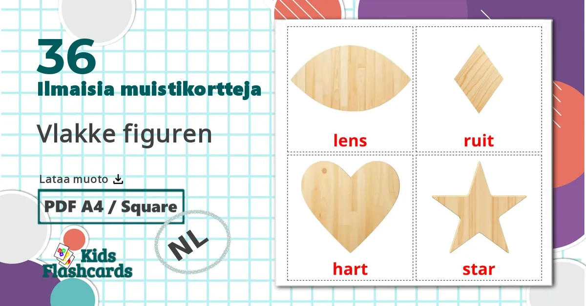36 Vlakke figuren lasten kuvakortit