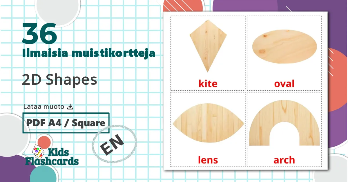 36 2D Shapes lasten kuvakortit