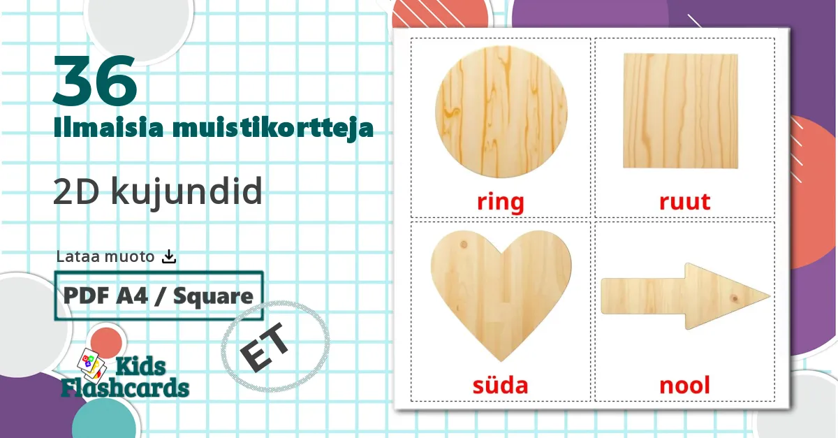36 2D kujundid lasten kuvakortit