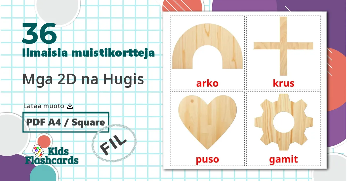36 Mga 2D na Hugis lasten kuvakortit