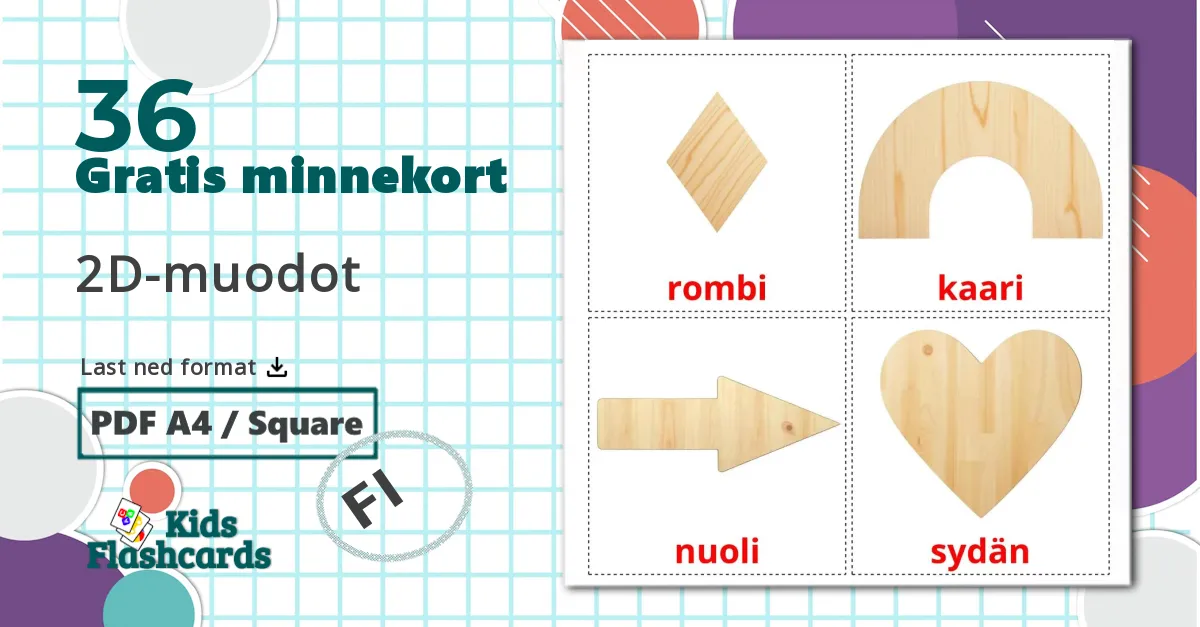 36 2D-muodot bildekort