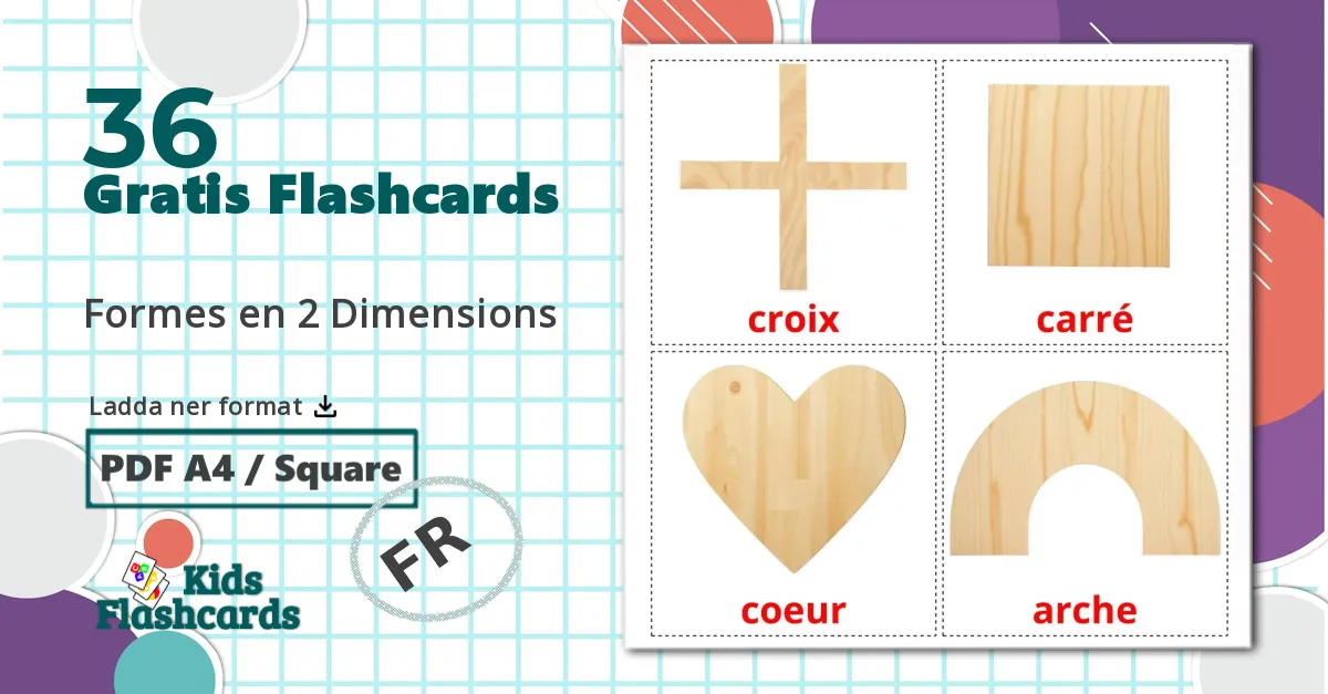 36 Formes en 2 Dimensions bildkort för barn