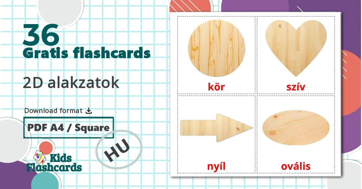 36 2D alakzatok billedkort for børn