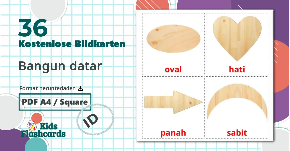 36 Bildkarten für Bangun datar