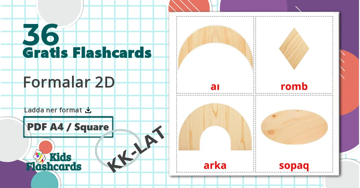 36 Formalar 2D bildkort för barn