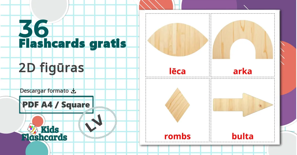 36 tarjetas didacticas de 2D figūras