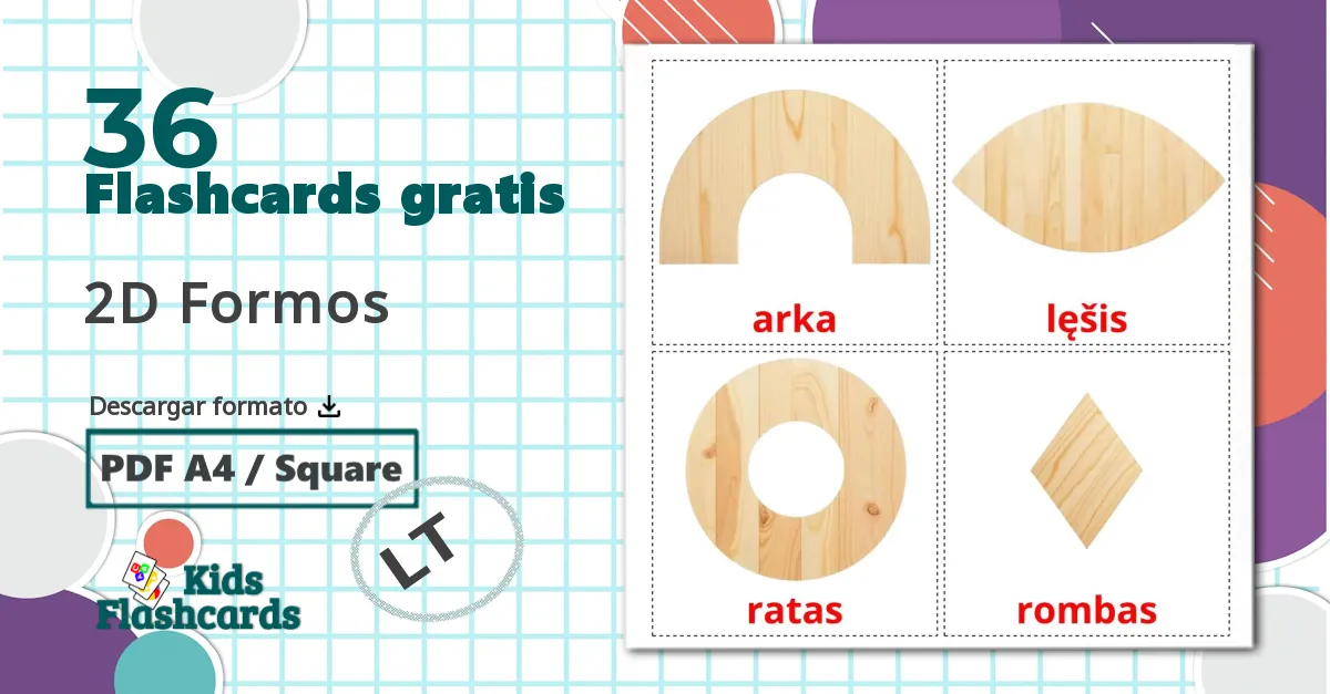 36 tarjetas didacticas de 2D Formos