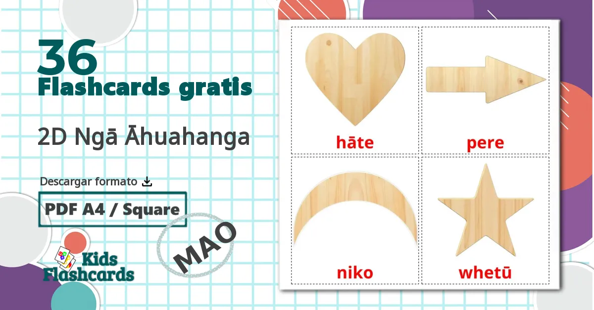 36 tarjetas didacticas de 2D Ngā Āhuahanga