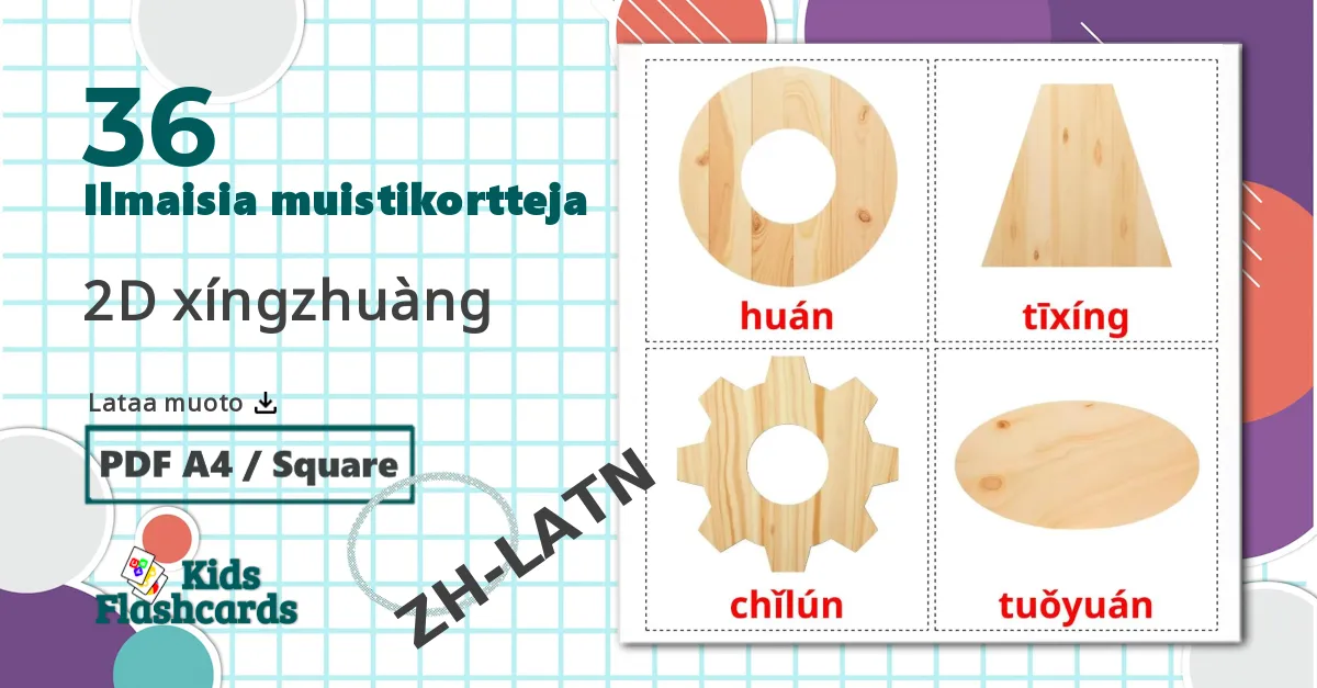 36 2D xíngzhuàng lasten kuvakortit