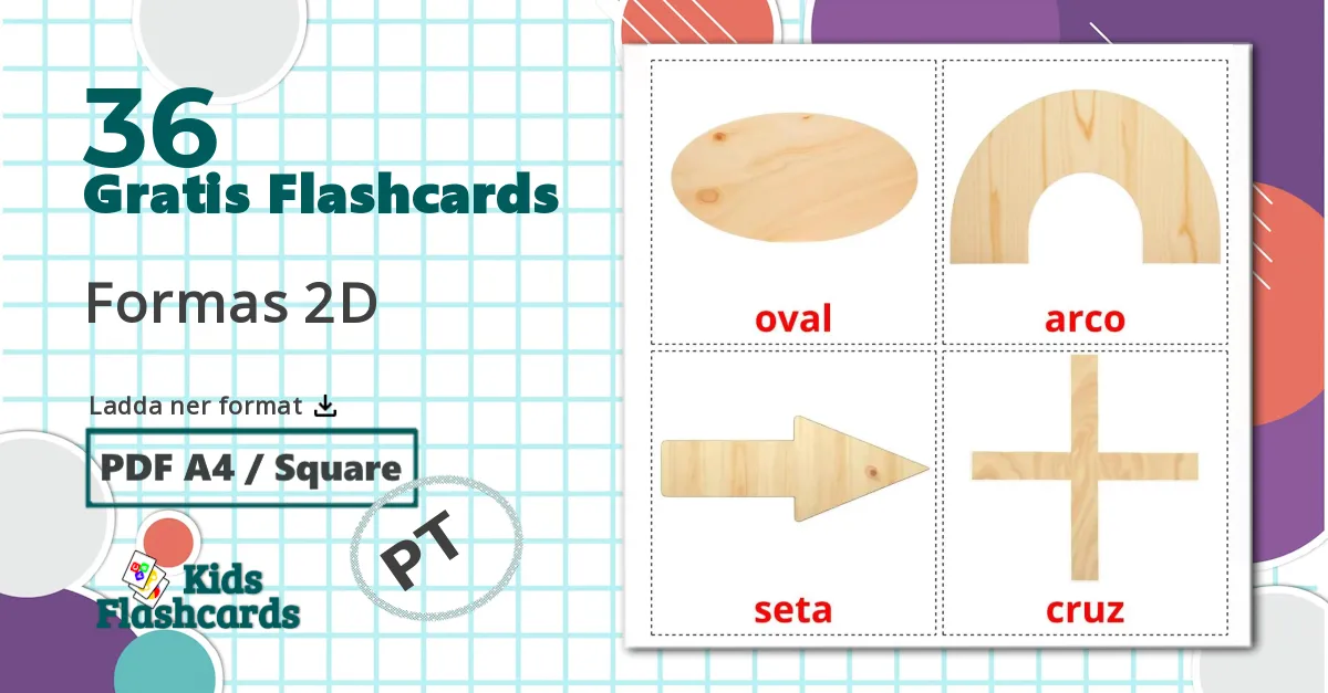 36 Formas 2D bildkort för barn