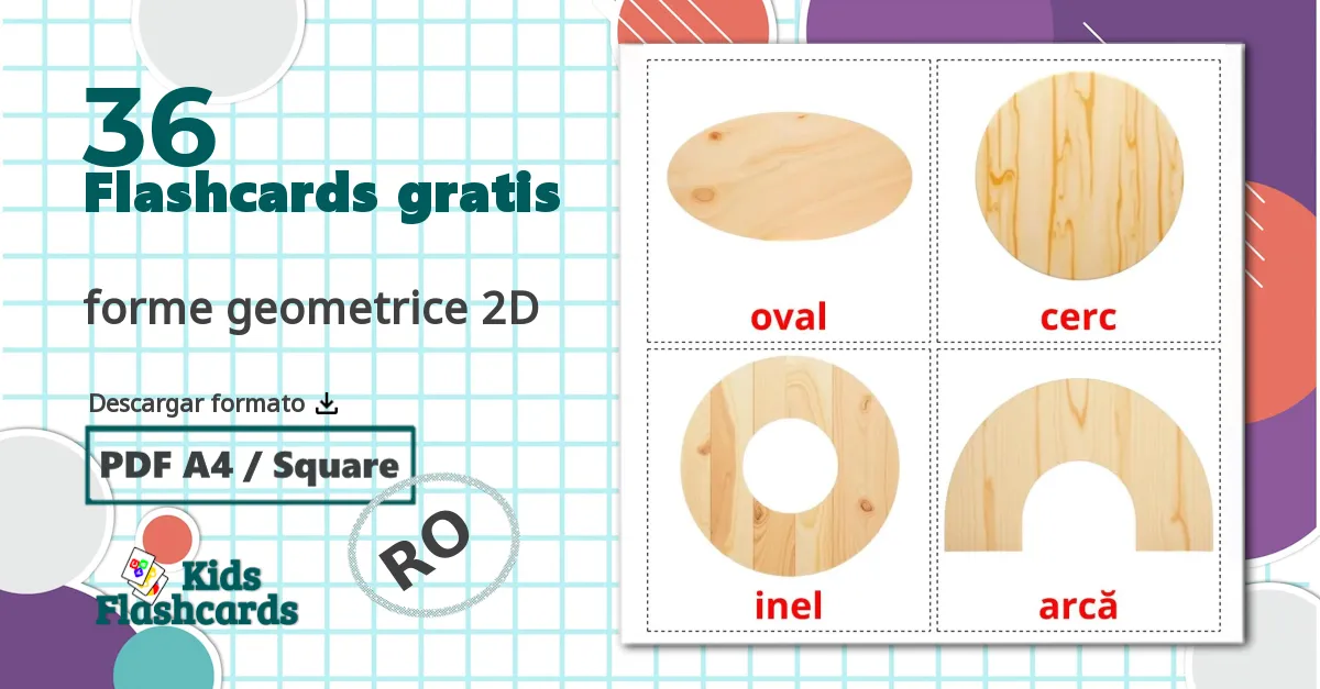 36 tarjetas didacticas de forme geometrice 2D