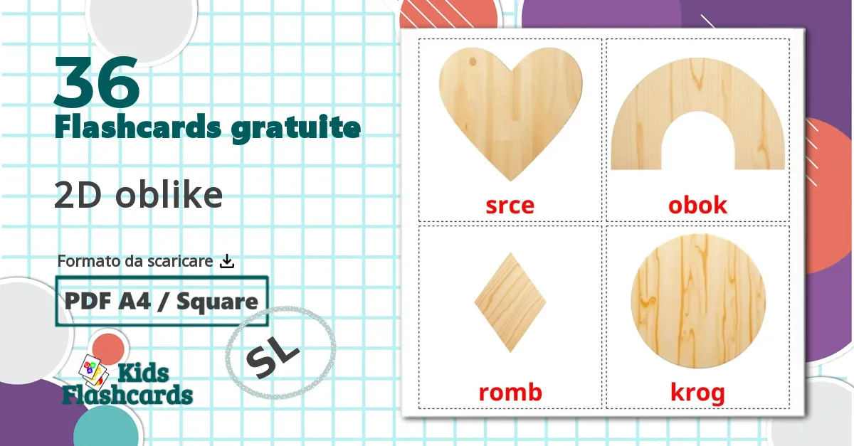 36 flashcards di 2D oblike