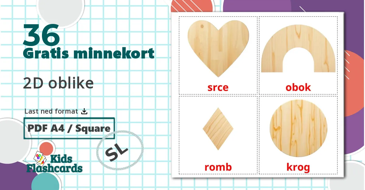 36 2D oblike bildekort