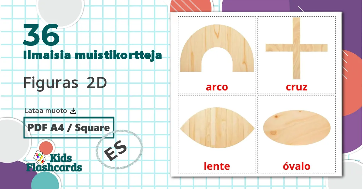 36 Figuras  2D lasten kuvakortit