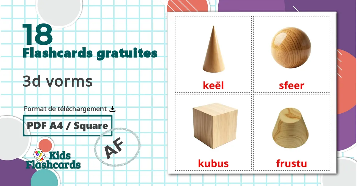 Géométrie en 3 Dimensions - cartes de vocabulaire afrikaans