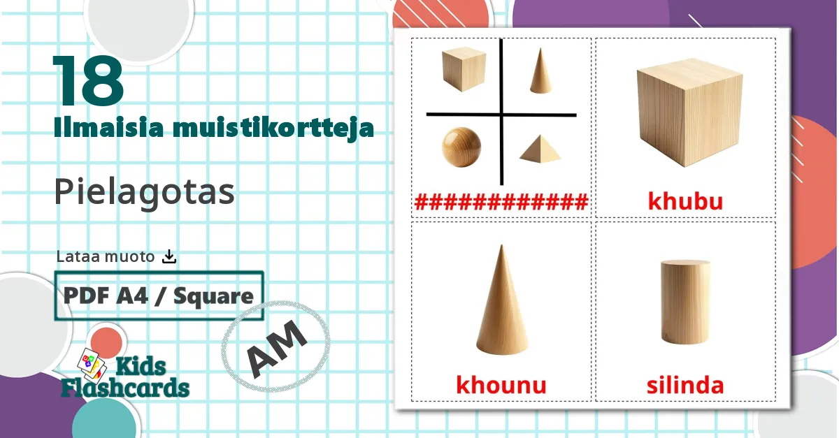 18 3D-muodot lasten kuvakortit