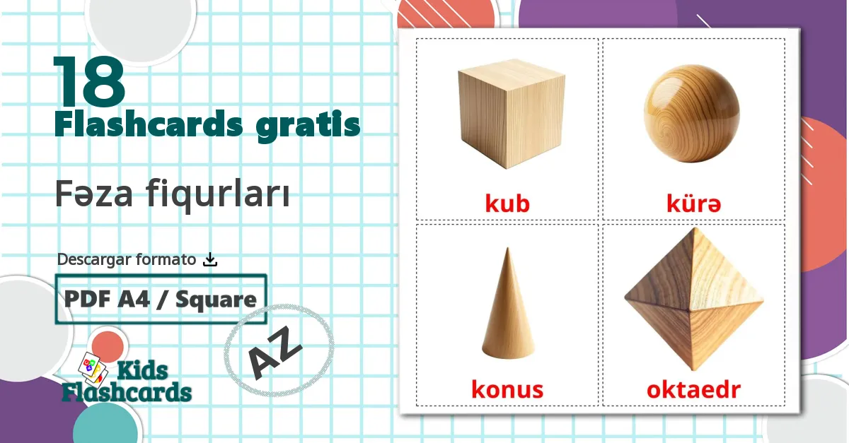 Formas 3D - tarjetas de vocabulario en azerbaiyano