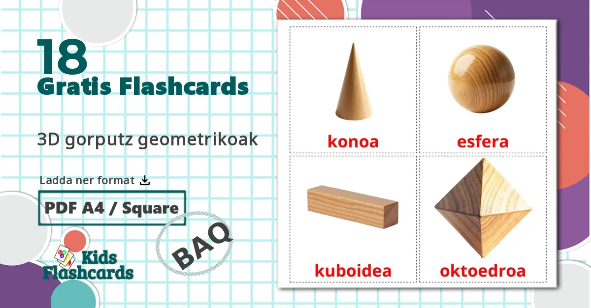 3D -former - baskiska ordförrådskort