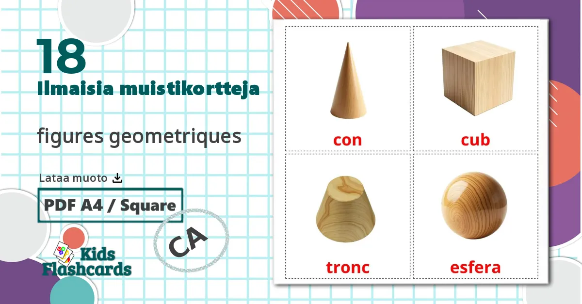 18 3D-muodot lasten kuvakortit