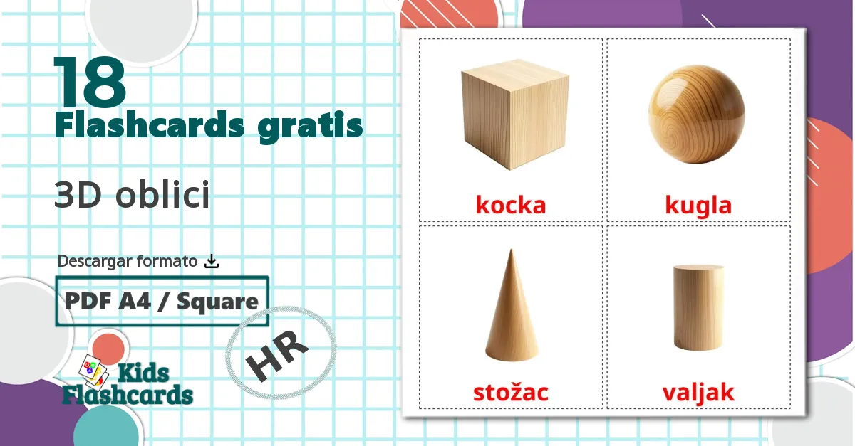 18 tarjetas didacticas de 3D oblici