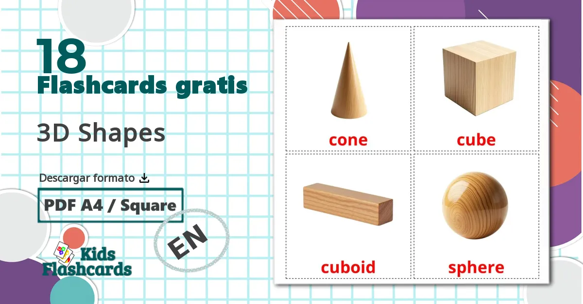 18 tarjetas didacticas de 3D Shapes