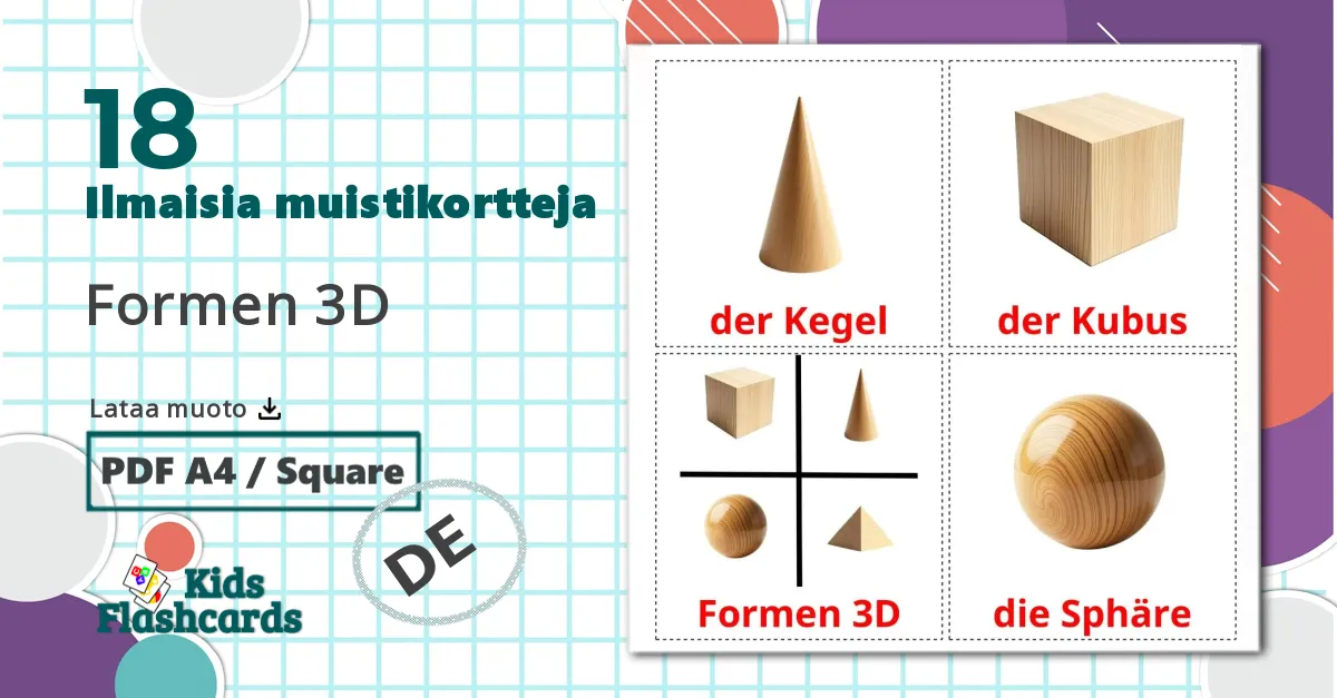 18 Formen 3D lasten kuvakortit