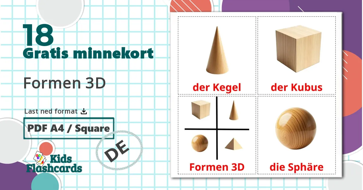 Formas 3D - Ordforrådskort for tysk