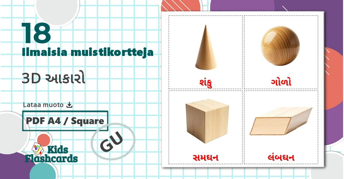 18 3D આકારો lasten kuvakortit