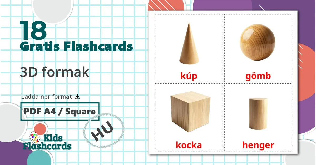 18 3D formak bildkort för barn