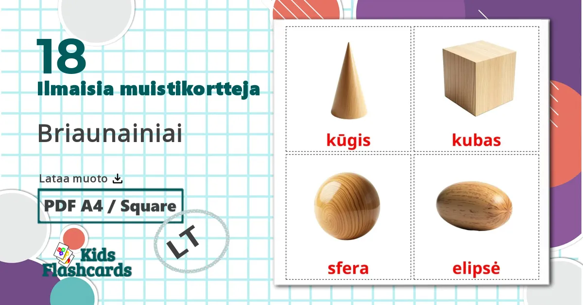 18 Briaunainiai lasten kuvakortit