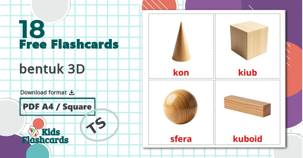 18 bentuk 3D flashcards