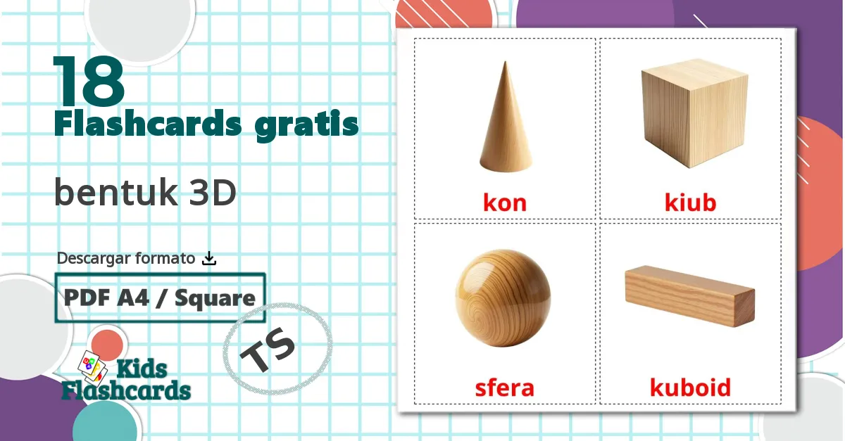 18 tarjetas didacticas de bentuk 3D