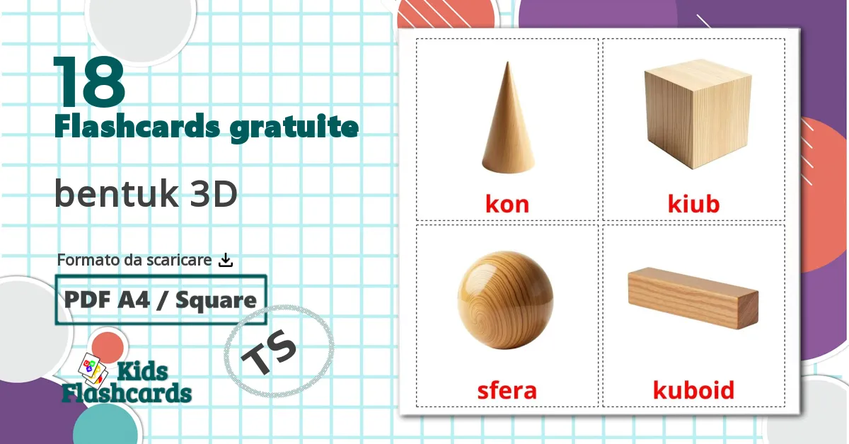 18 flashcards di bentuk 3D