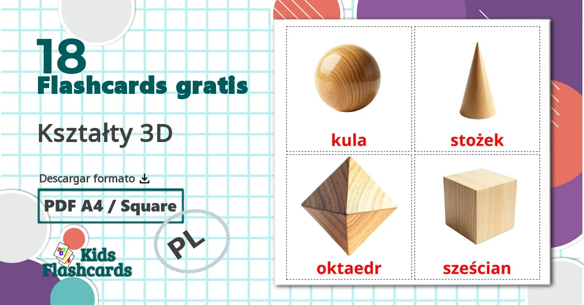 18 tarjetas didacticas de Kształty 3D