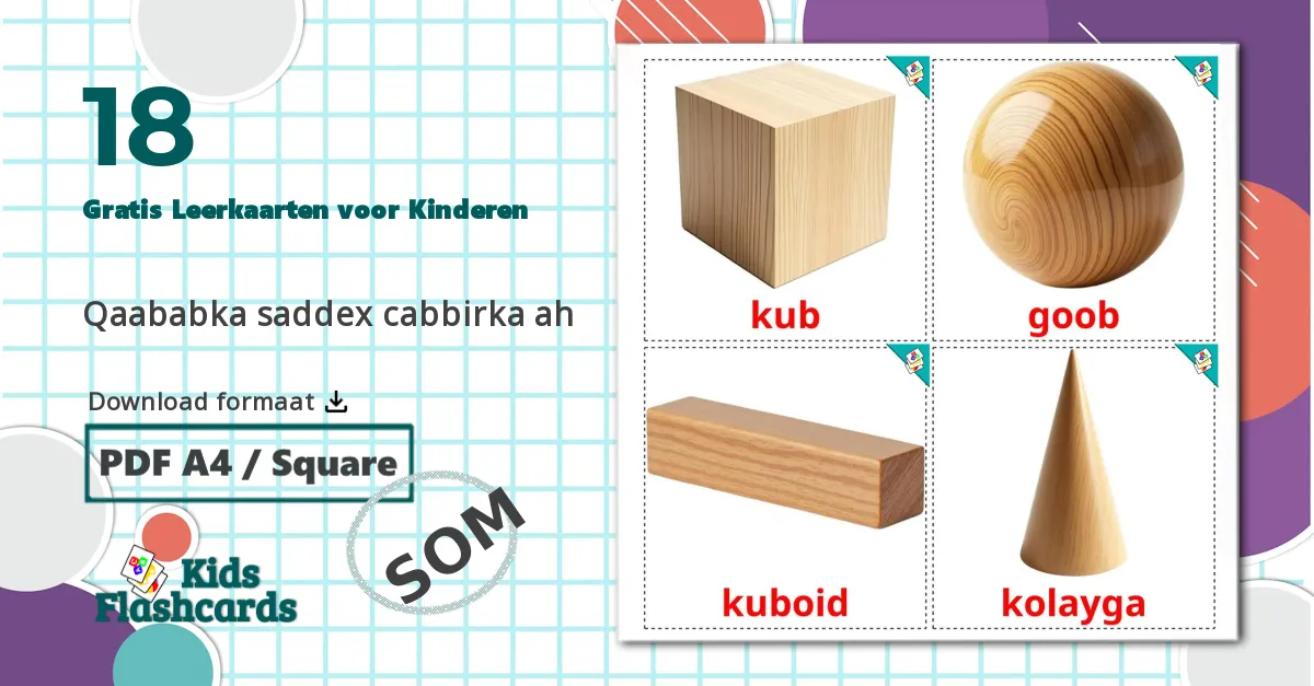 18 3D-vormen Leerkaarten voor kinderen