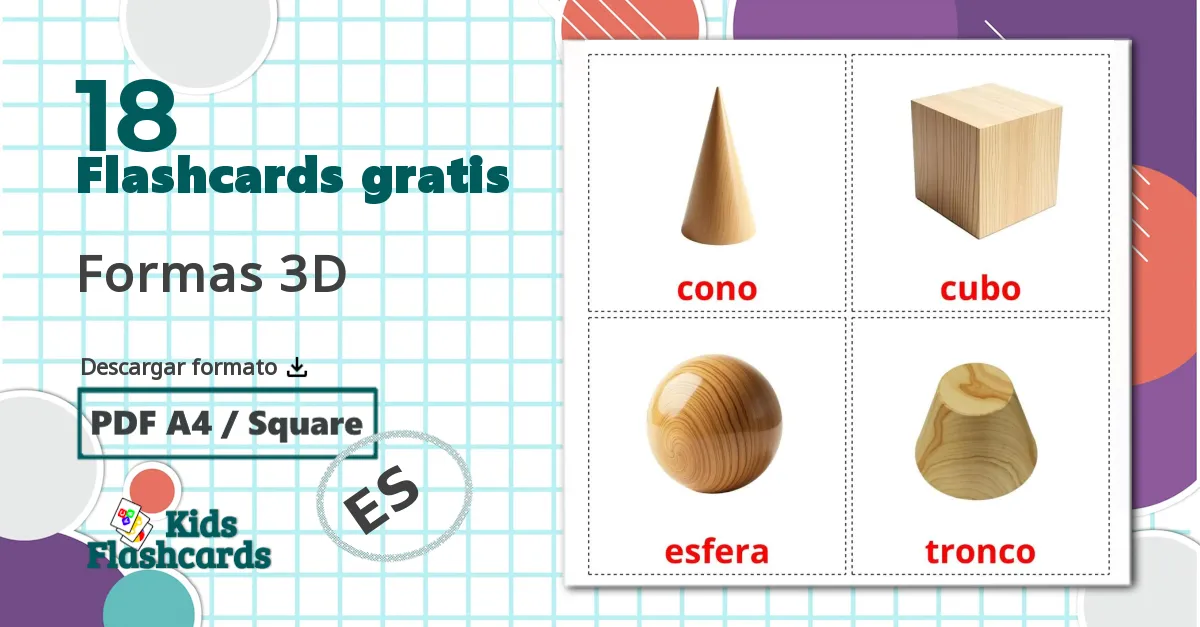 18 tarjetas didacticas de Formas 3D