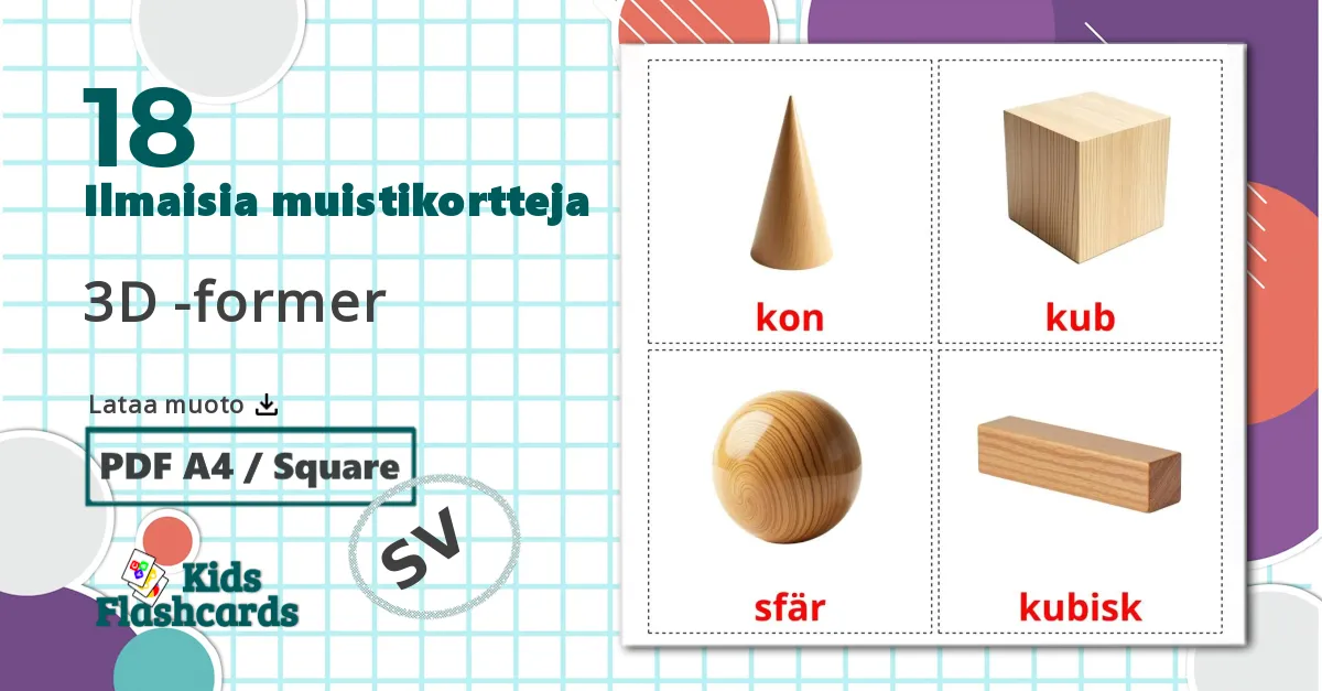 18 3D -former lasten kuvakortit