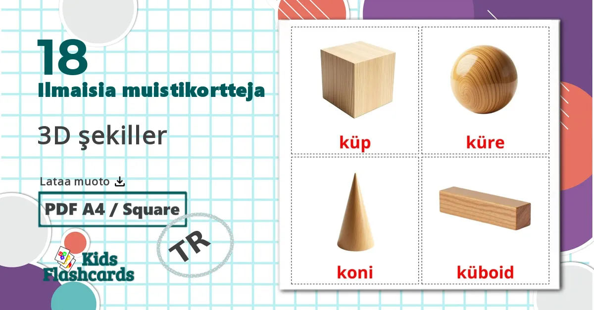 18 3D şekiller lasten kuvakortit