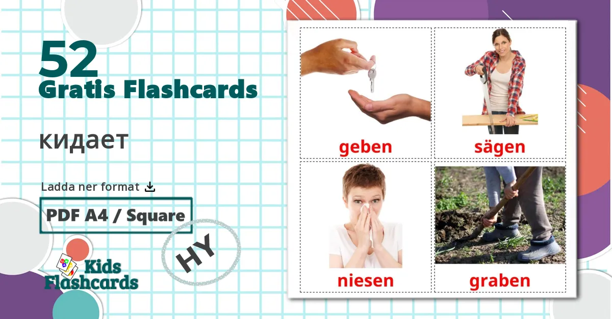 52 Handlings verb bildkort för barn