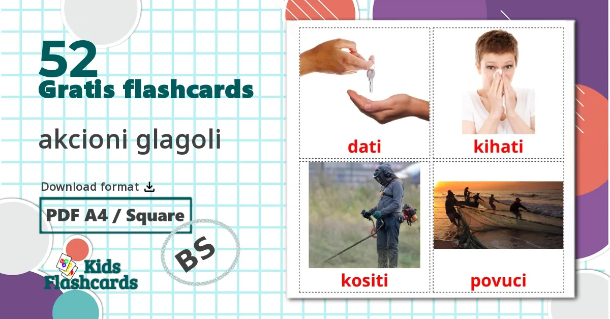 52 akcioni glagoli billedkort for børn
