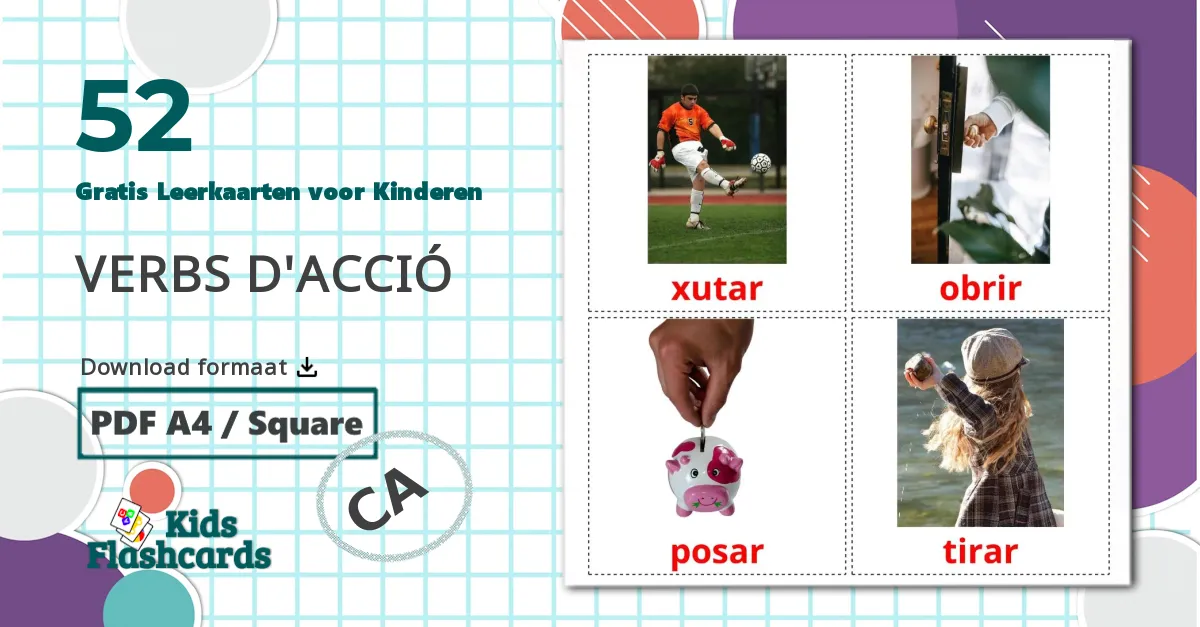52 Werkwoorden Leerkaarten voor kinderen