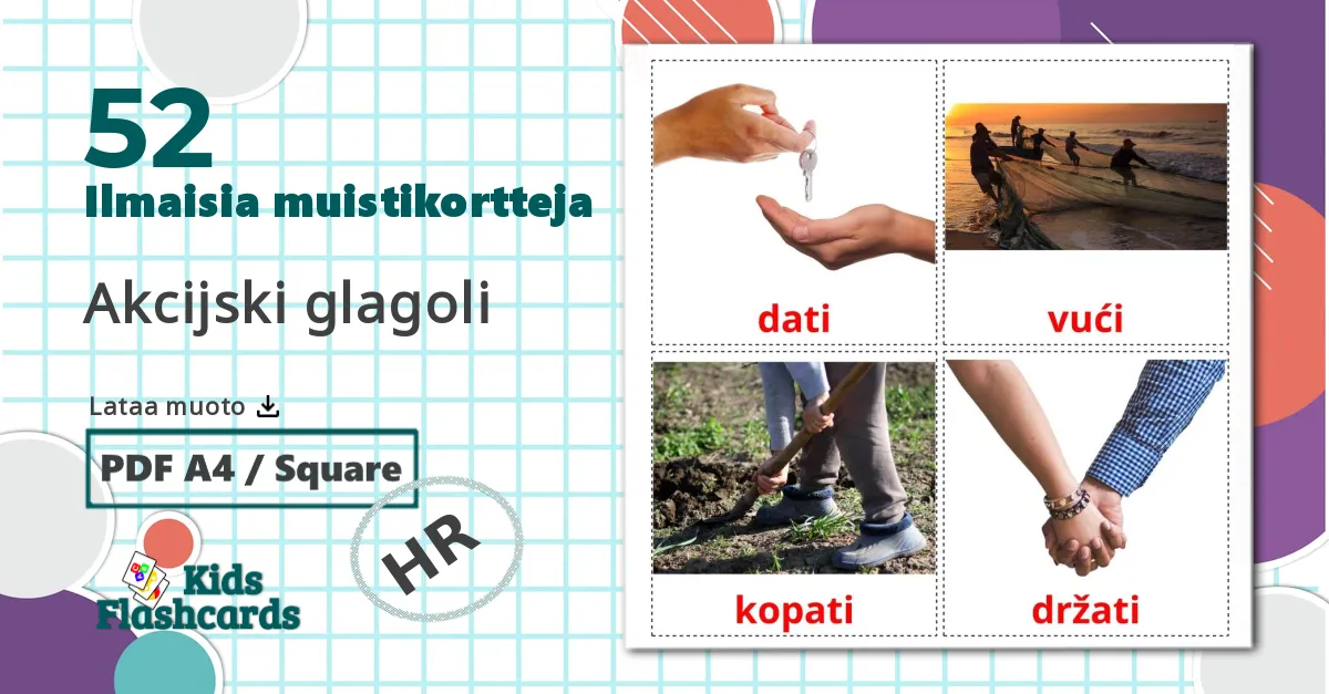 52 Akcijski glagoli lasten kuvakortit