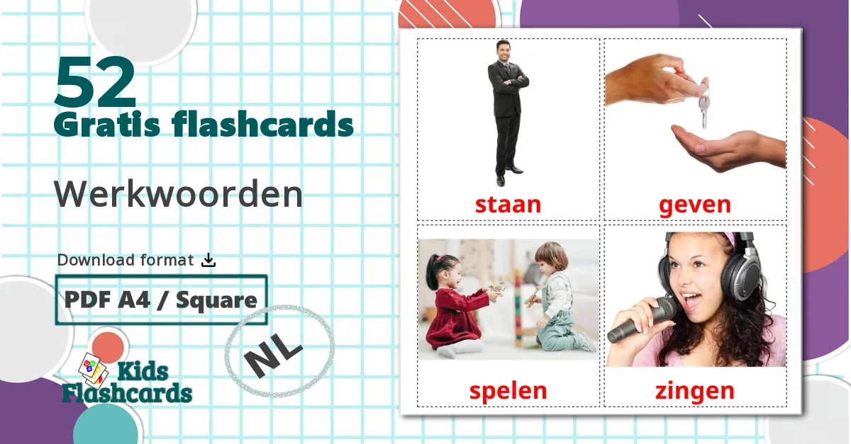 52 Werkwoorden billedkort for børn