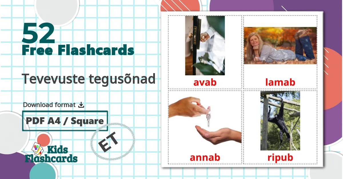 52 Tevevuste tegusõnad flashcards