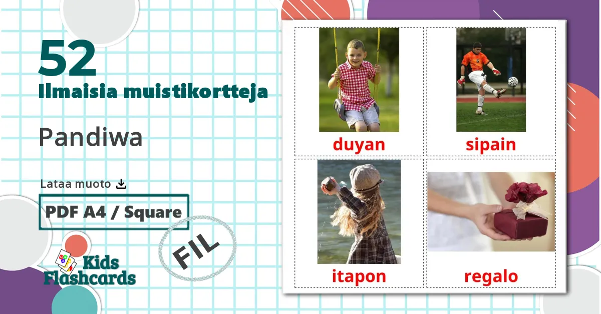 52 Pandiwa lasten kuvakortit