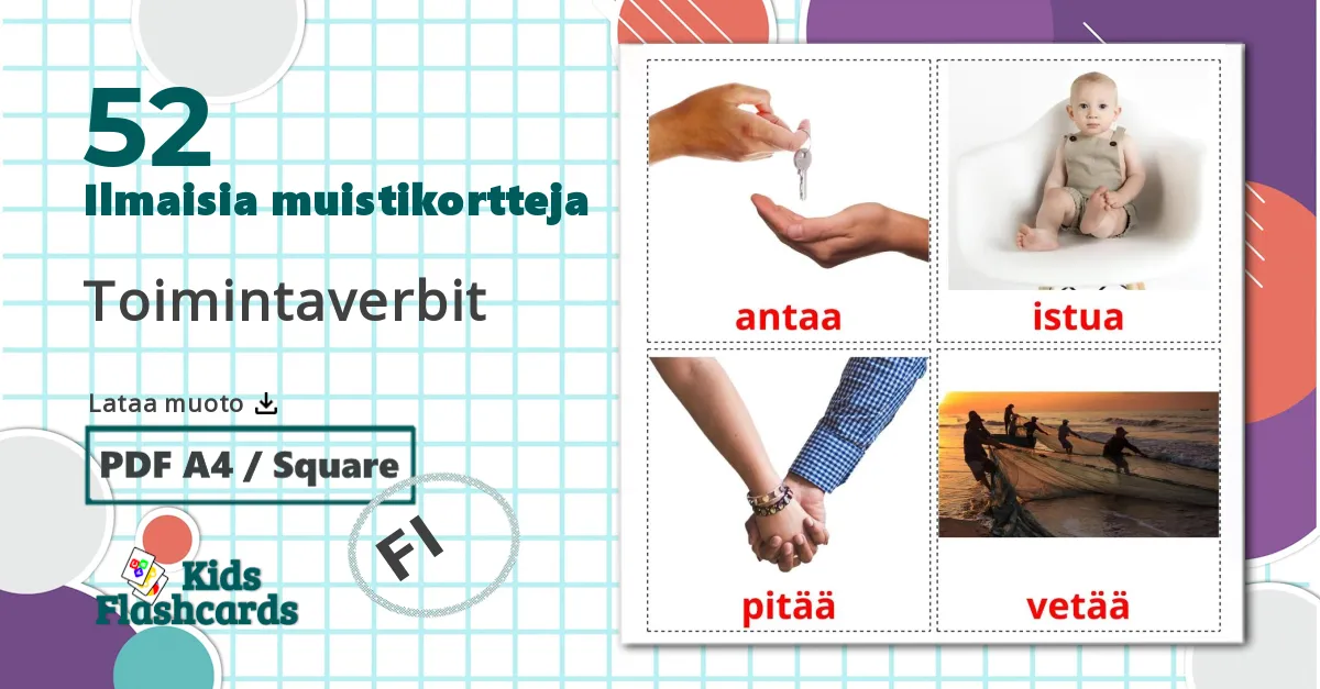 52 Toimintaverbit lasten kuvakortit